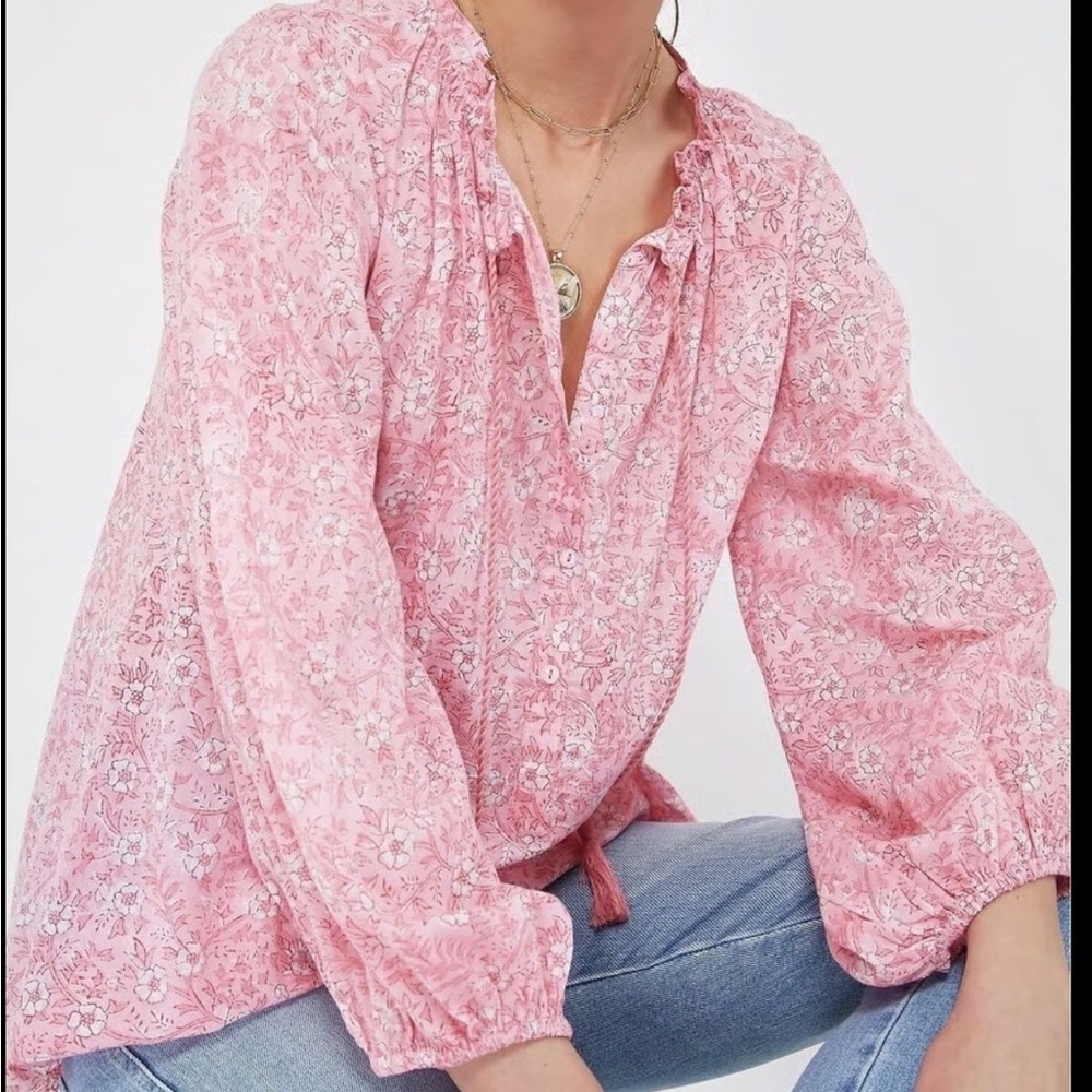 India Collection Emerson Fry Pink Floral Peasant Top Size XS Fairy Delicate Boho